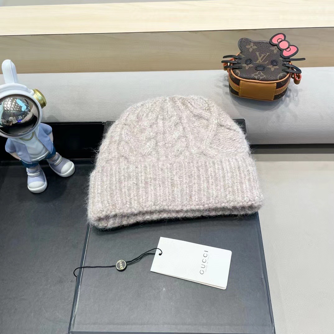   gucci秋冬新款羊绒帽女加厚保暖羊绒针织帽休闲纯色毛线帽