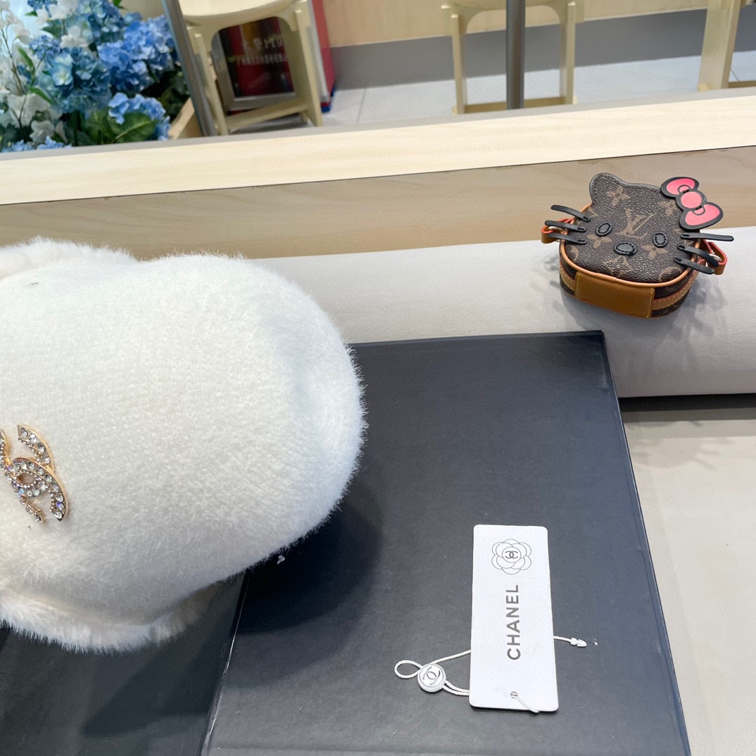 Chanel香奈儿简约毛绒针织渔夫帽子女秋冬素颜休闲百搭盆帽保暖水桶帽