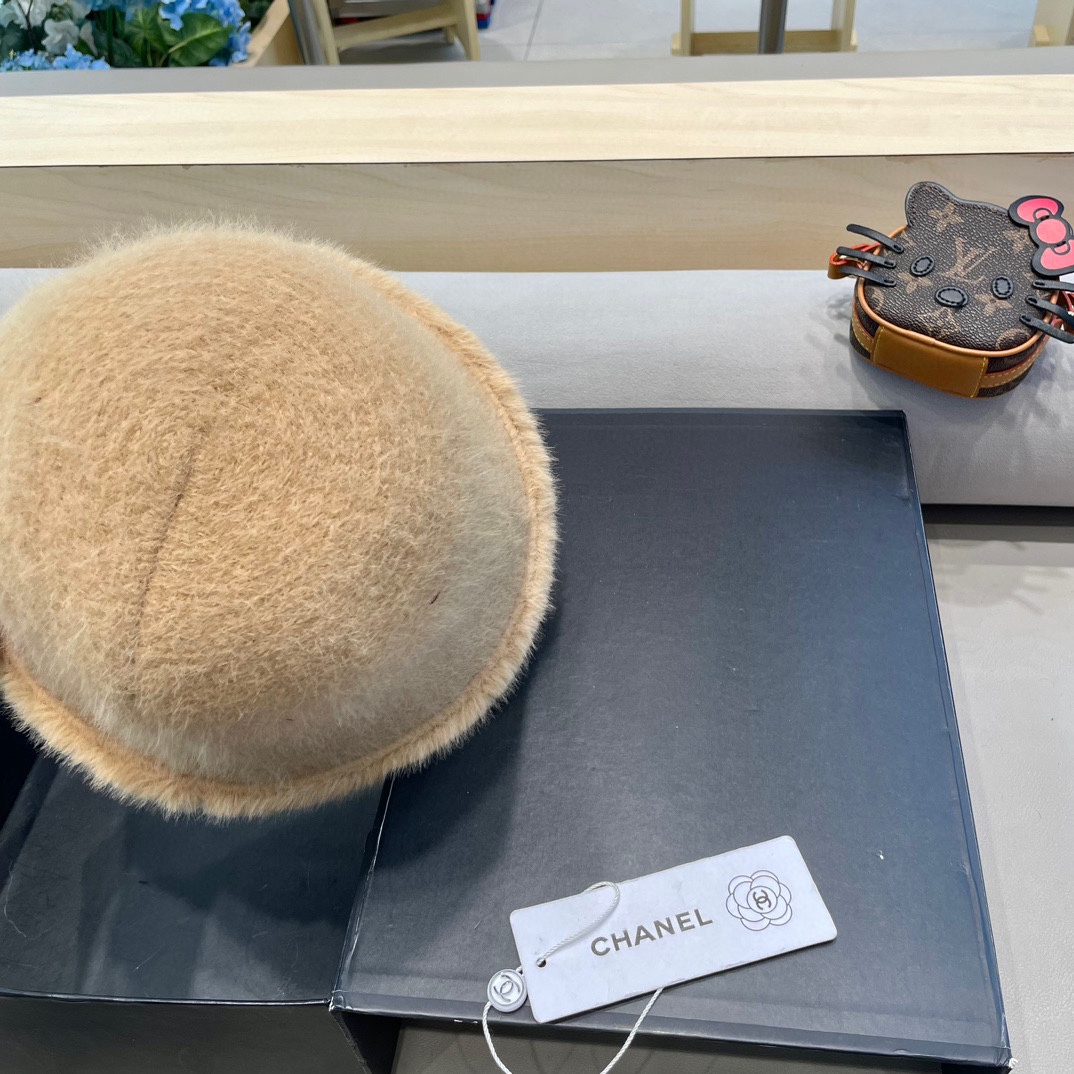 Chanel香奈儿简约毛绒针织渔夫帽子女秋冬素颜休闲百搭盆帽保暖水桶帽
