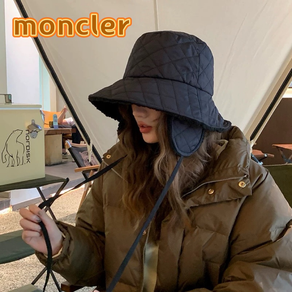 moncler羽绒棉新款羊羔绒渔夫帽女秋冬保暖护耳帽时尚百搭素颜遮脸帽