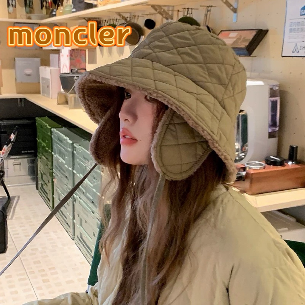 moncler羽绒棉新款羊羔绒渔夫帽女秋冬保暖护耳帽时尚百搭素颜遮脸帽