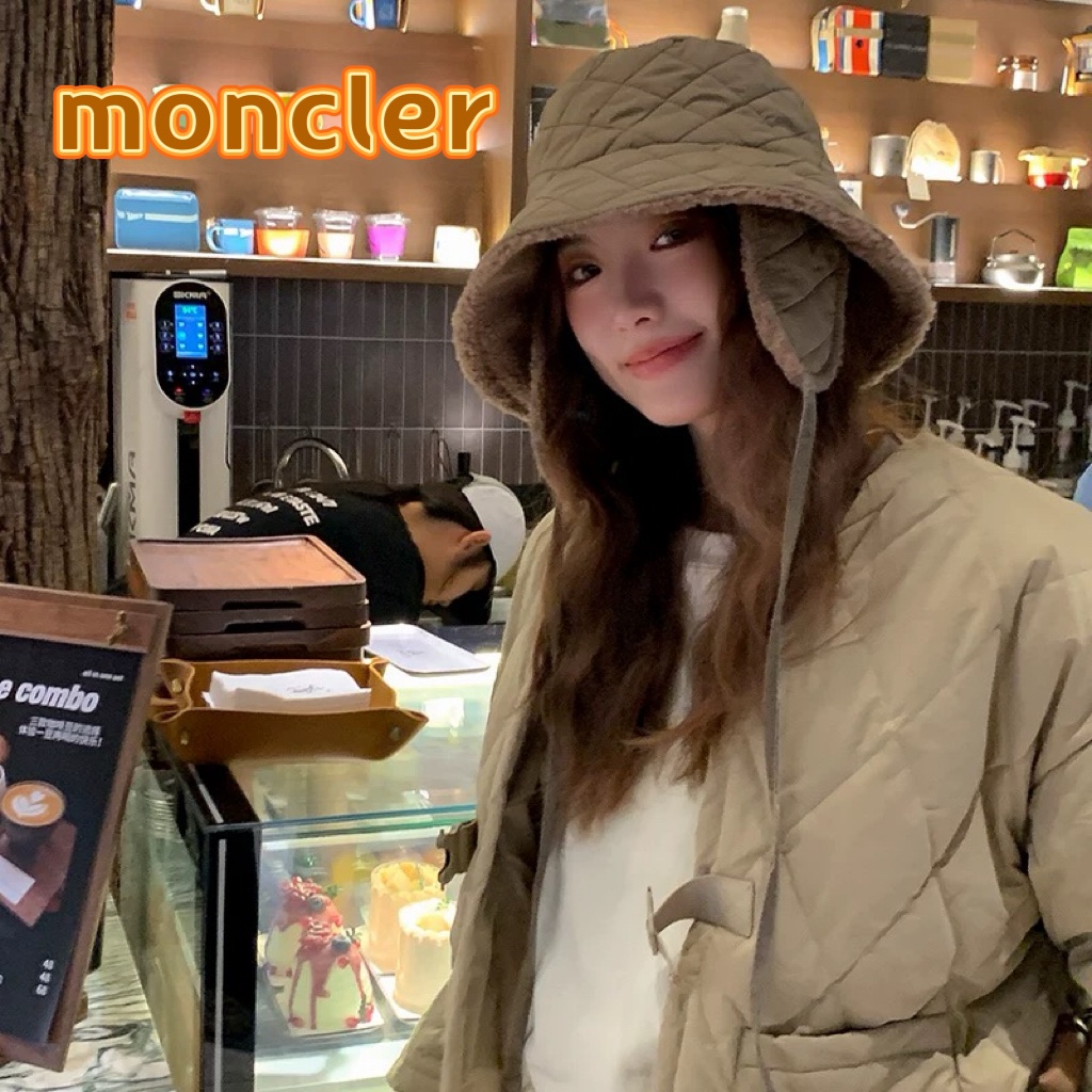 moncler羽绒棉新款羊羔绒渔夫帽女秋冬保暖护耳帽时尚百搭素颜遮脸帽