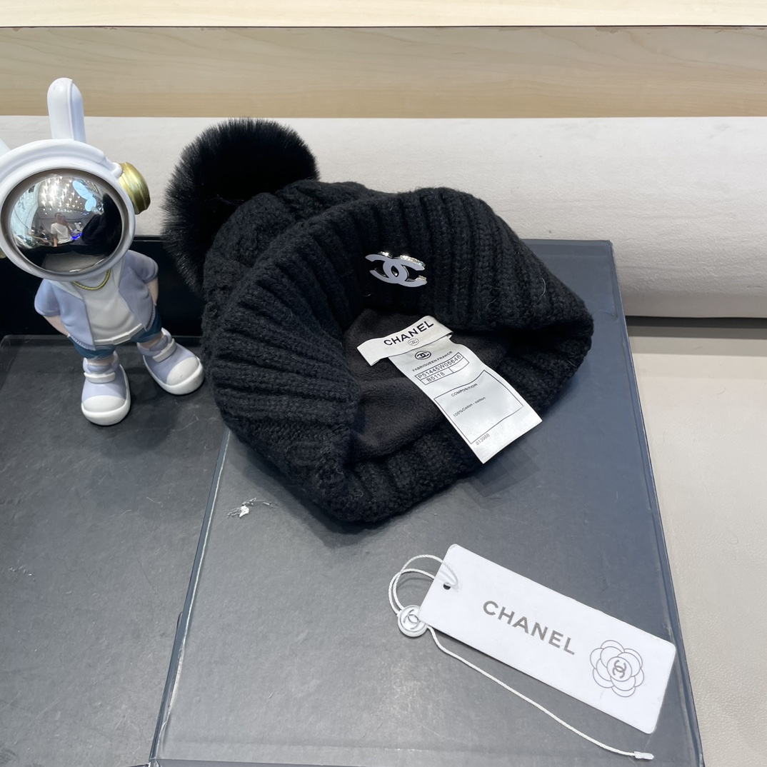 Chanel冬季粗毛线帽子女韩版时尚百搭青年加绒加厚中老年保暖针织帽
