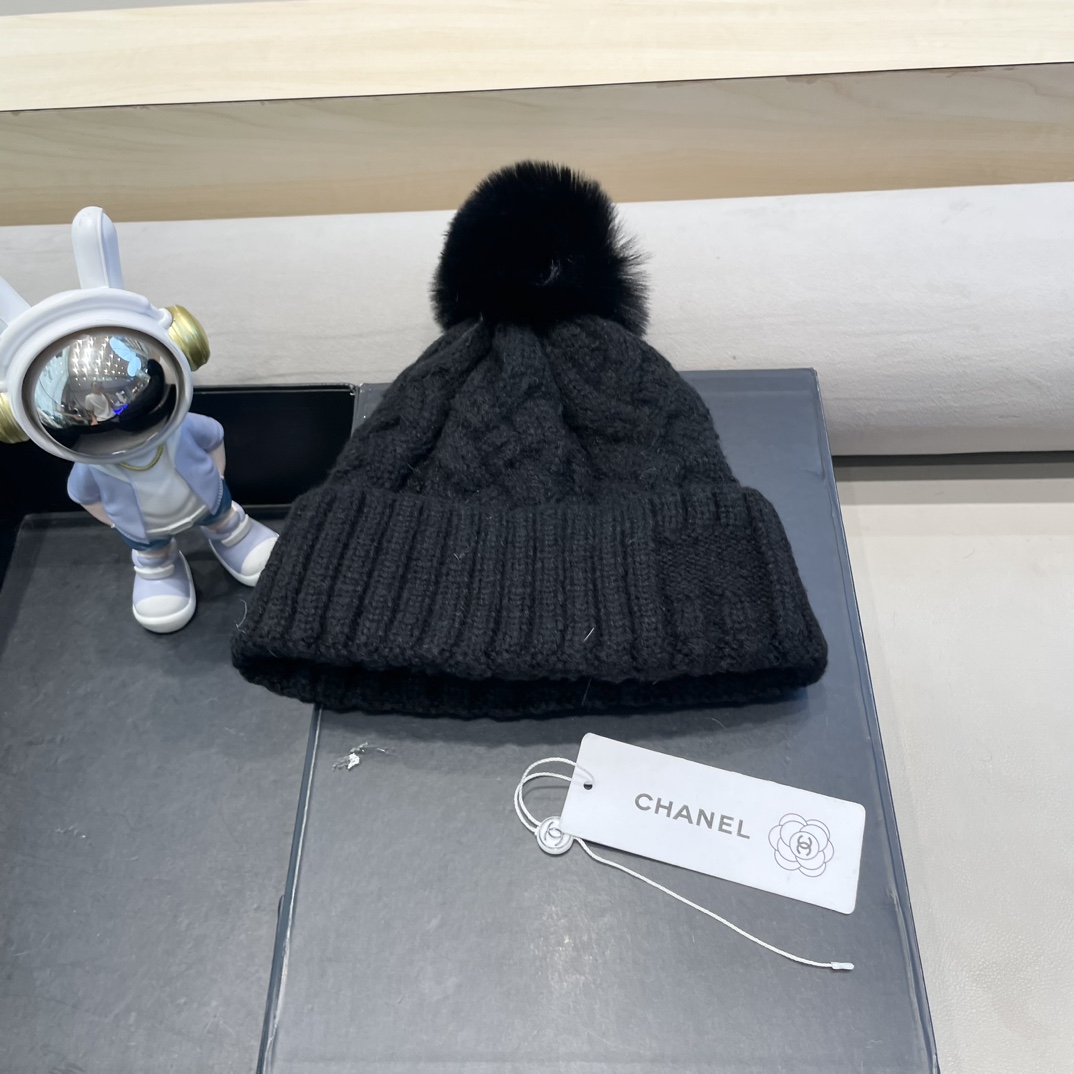 Chanel冬季粗毛线帽子女韩版时尚百搭青年加绒加厚中老年保暖针织帽