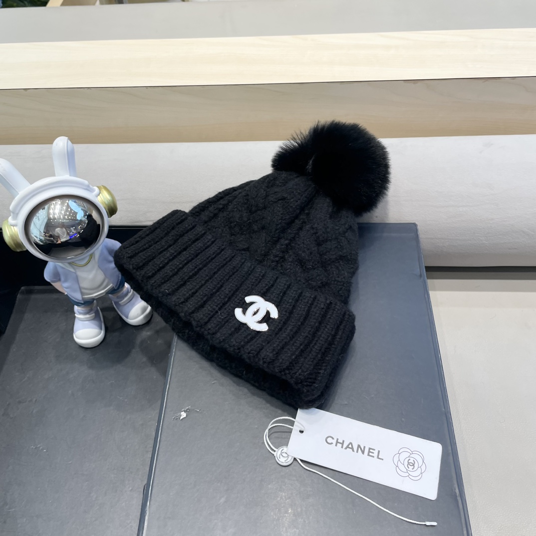 Chanel冬季粗毛线帽子女韩版时尚百搭青年加绒加厚中老年保暖针织帽