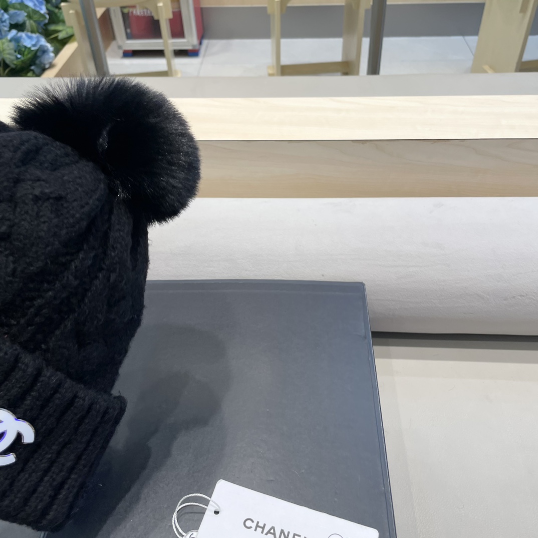 Chanel冬季粗毛线帽子女韩版时尚百搭青年加绒加厚中老年保暖针织帽