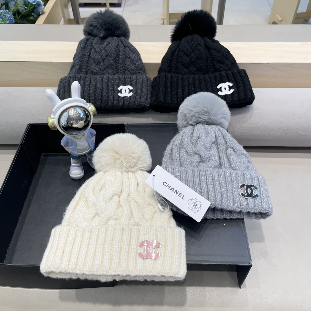 Chanel冬季粗毛线帽子女韩版时尚百搭青年加绒加厚中老年保暖针织帽