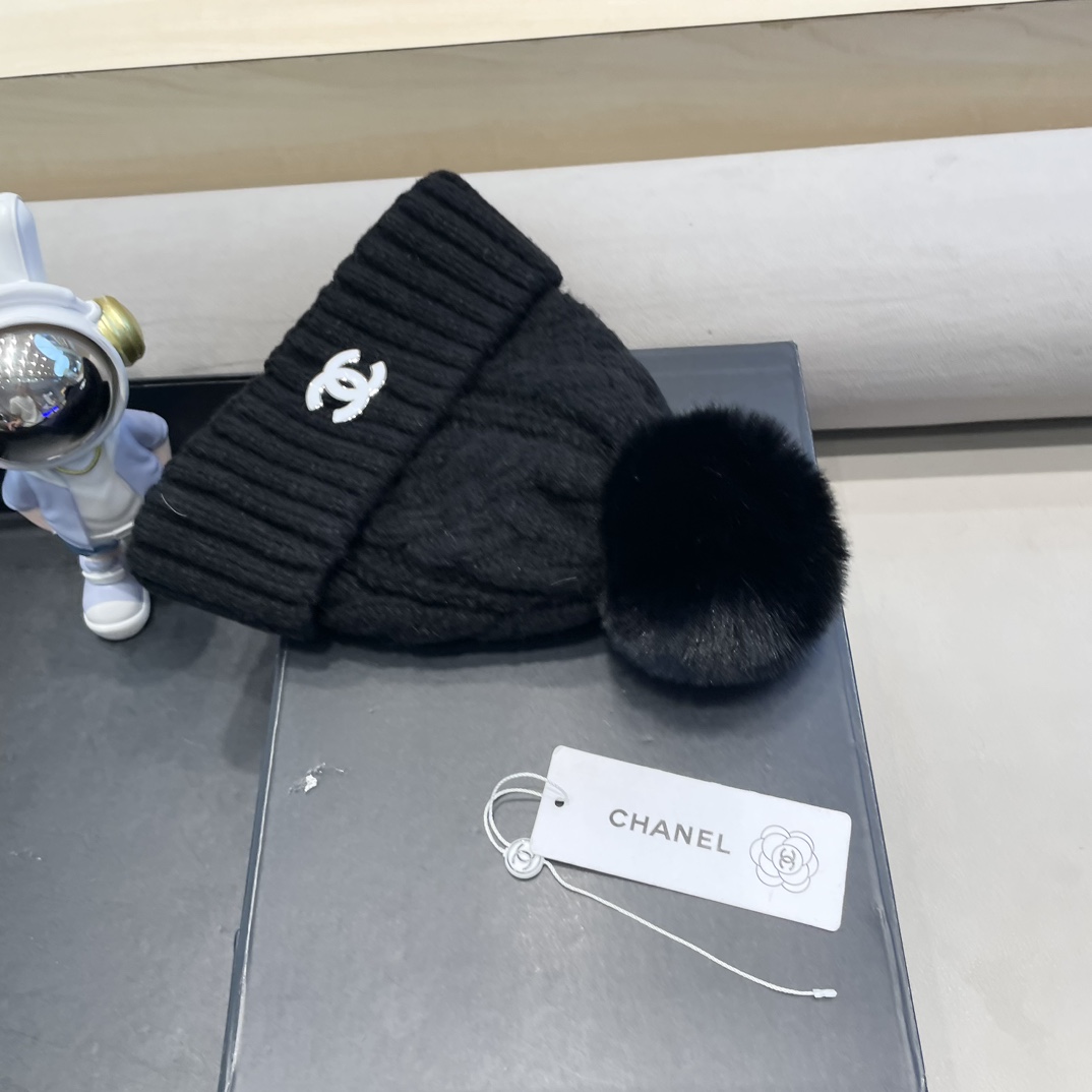 Chanel冬季粗毛线帽子女韩版时尚百搭青年加绒加厚中老年保暖针织帽