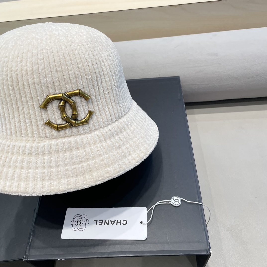  Chanel 纯色针织雪尼尔渔夫帽女短檐秋冬百搭休闲韩版显脸小网红水桶盆帽