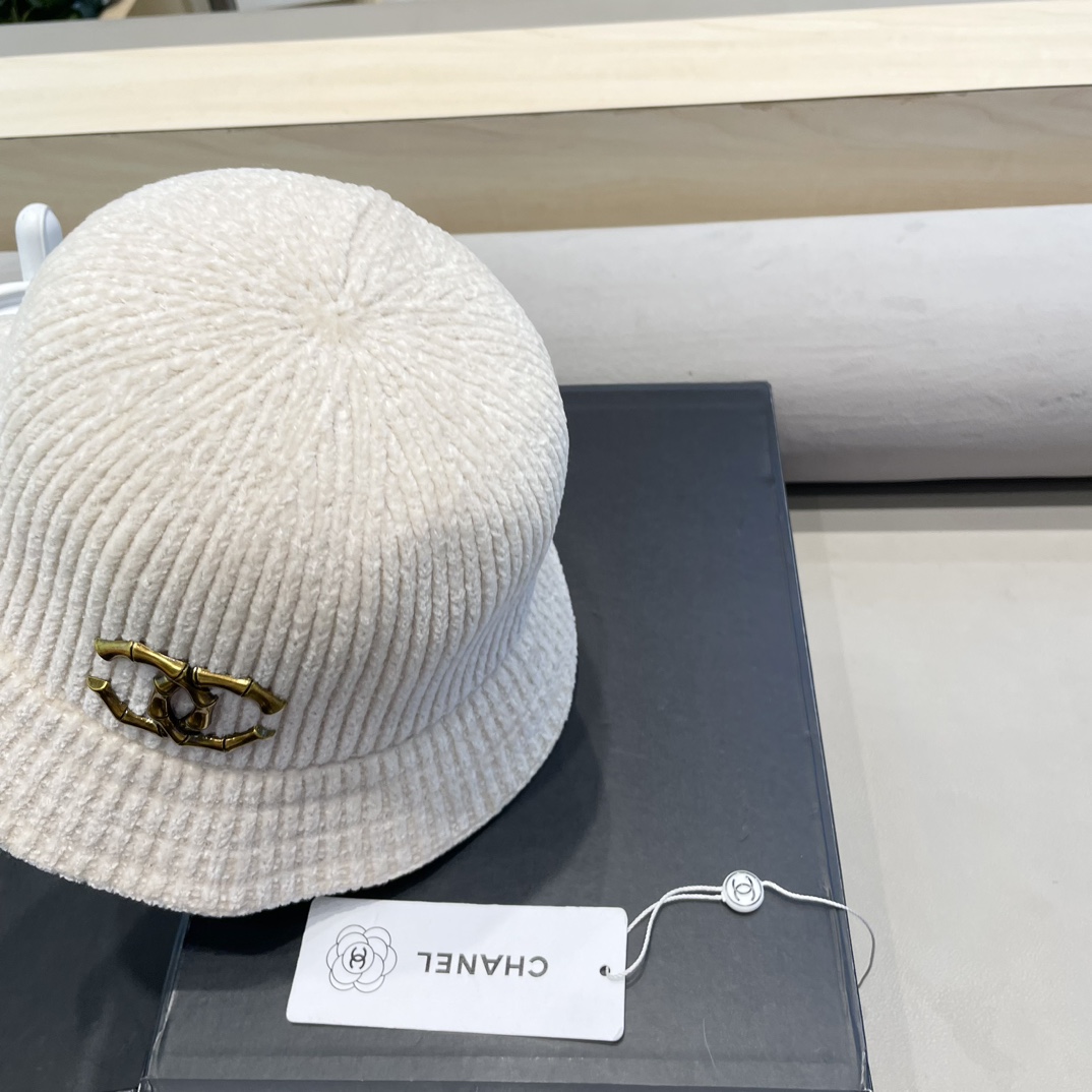 Chanel 纯色针织雪尼尔渔夫帽女短檐秋冬百搭休闲韩版显脸小网红水桶盆帽