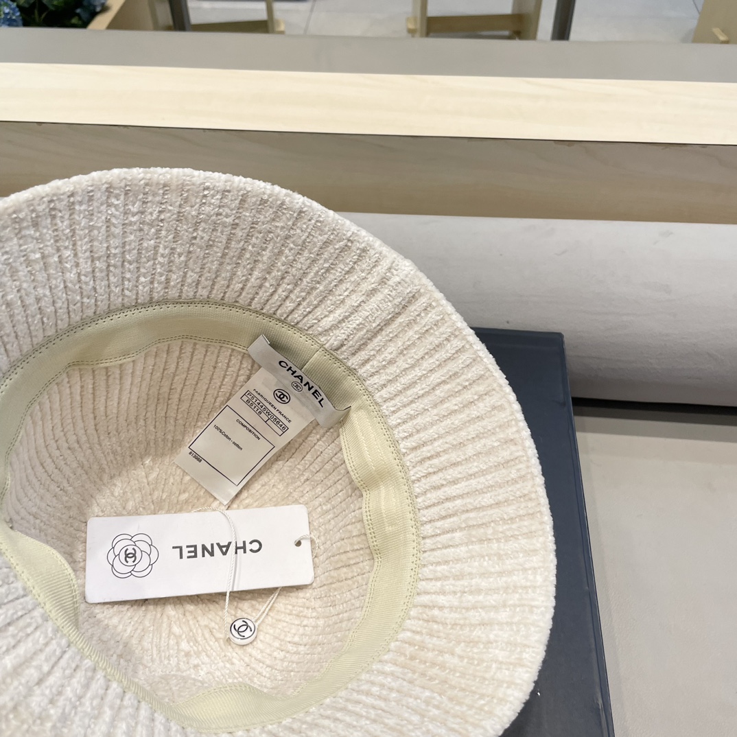  Chanel 纯色针织雪尼尔渔夫帽女短檐秋冬百搭休闲韩版显脸小网红水桶盆帽