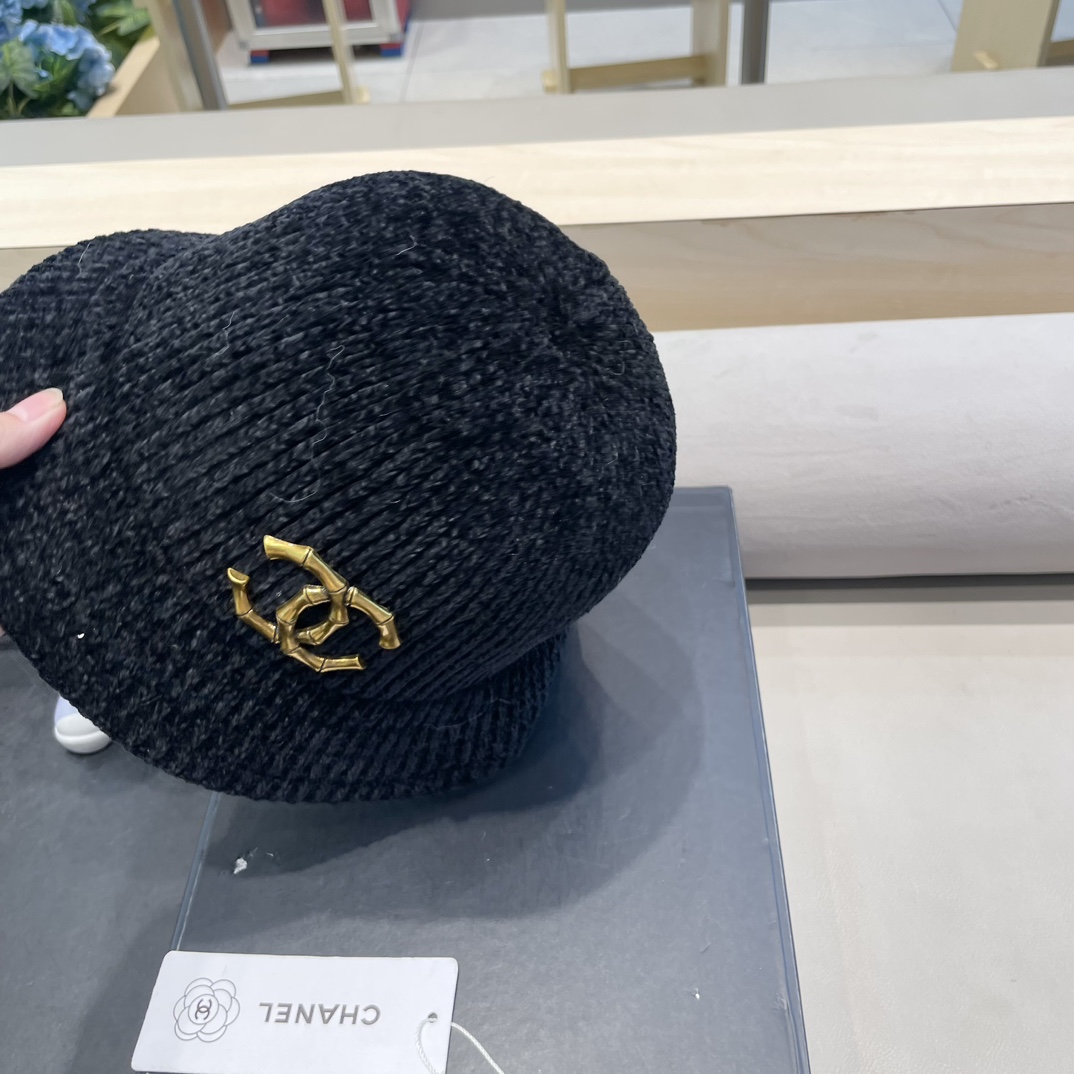 Chanel 纯色针织雪尼尔渔夫帽女短檐秋冬百搭休闲韩版显脸小网红水桶盆帽