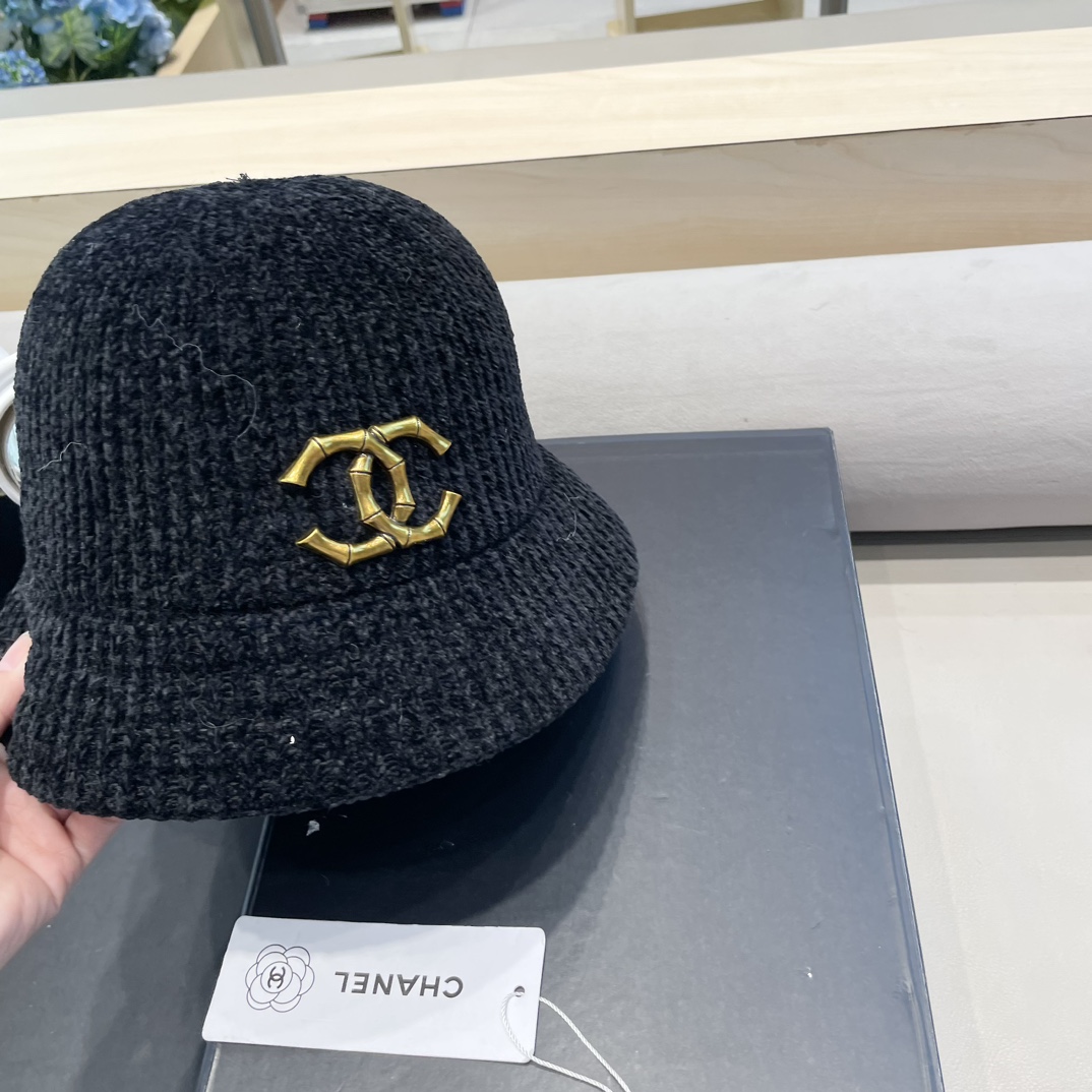  Chanel 纯色针织雪尼尔渔夫帽女短檐秋冬百搭休闲韩版显脸小网红水桶盆帽