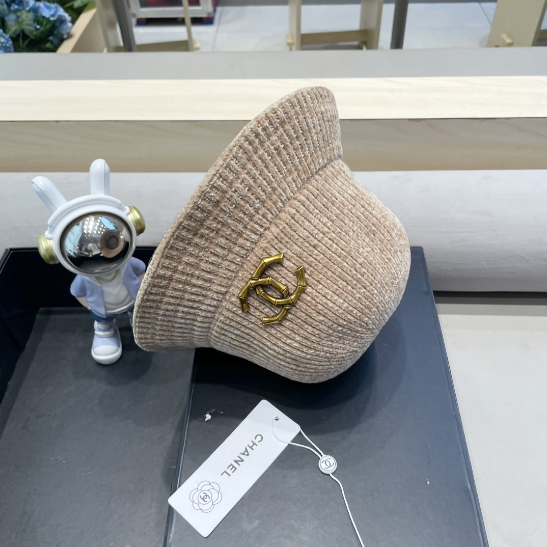  Chanel 纯色针织雪尼尔渔夫帽女短檐秋冬百搭休闲韩版显脸小网红水桶盆帽