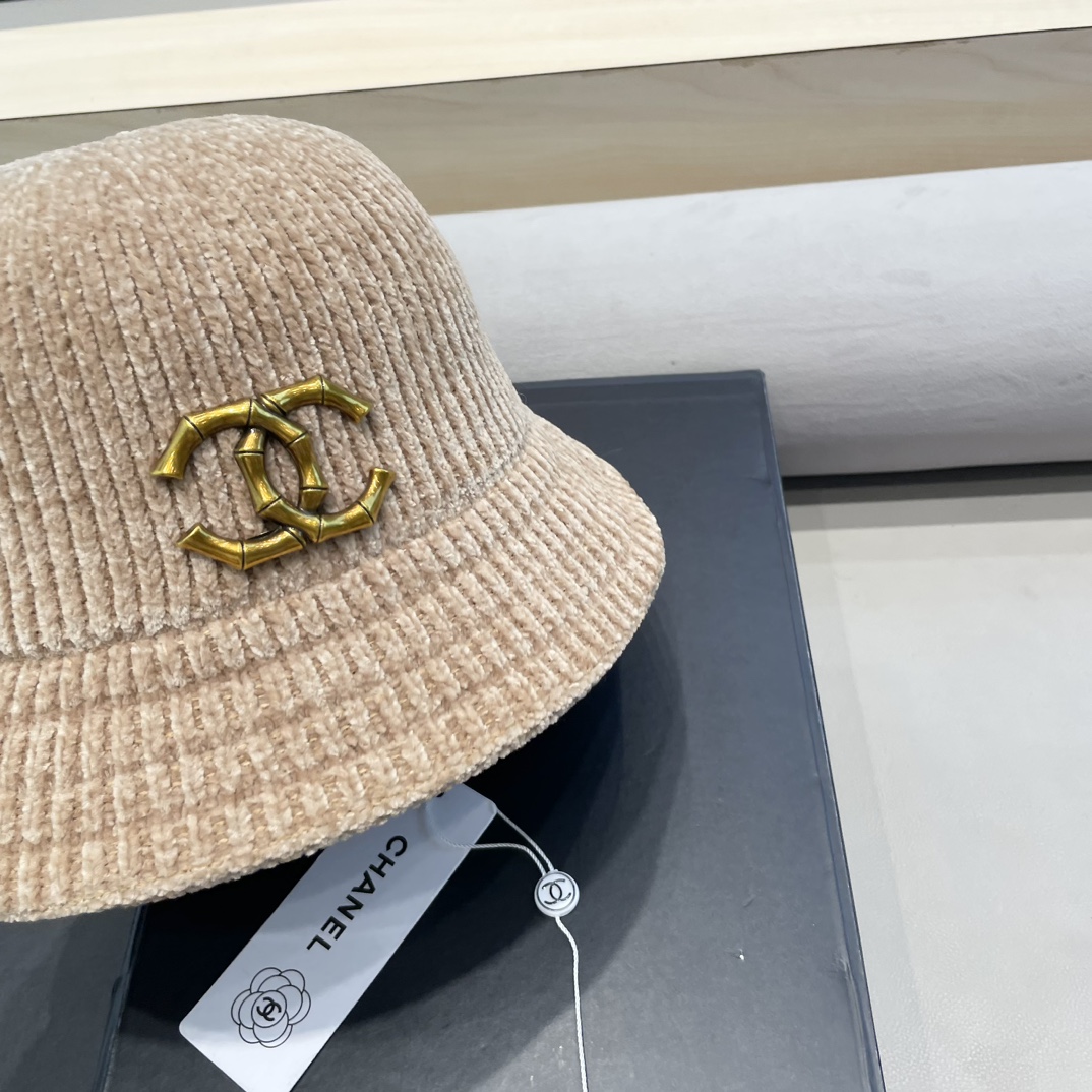  Chanel 纯色针织雪尼尔渔夫帽女短檐秋冬百搭休闲韩版显脸小网红水桶盆帽