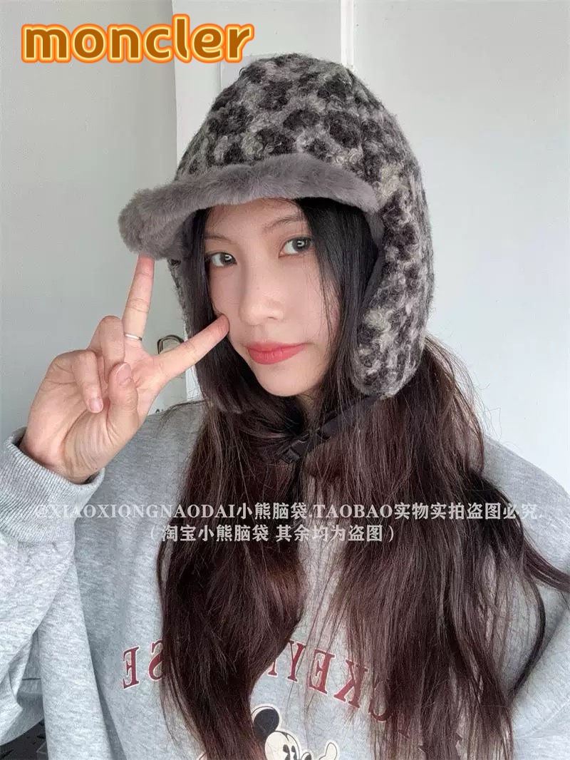  moncler冬季韩豹纹加绒加厚雷锋帽冬天户外保暖护耳帽男女抗寒休闲套头帽