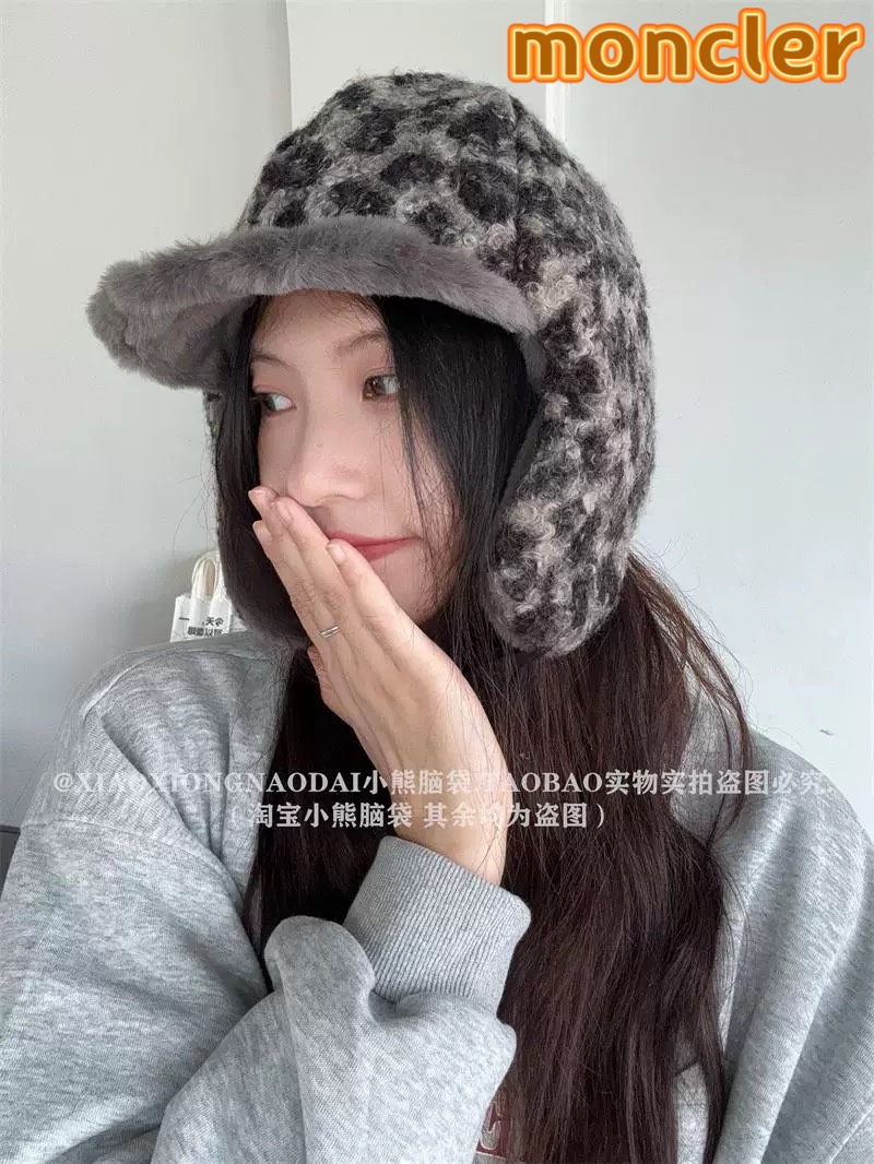  moncler冬季韩豹纹加绒加厚雷锋帽冬天户外保暖护耳帽男女抗寒休闲套头帽