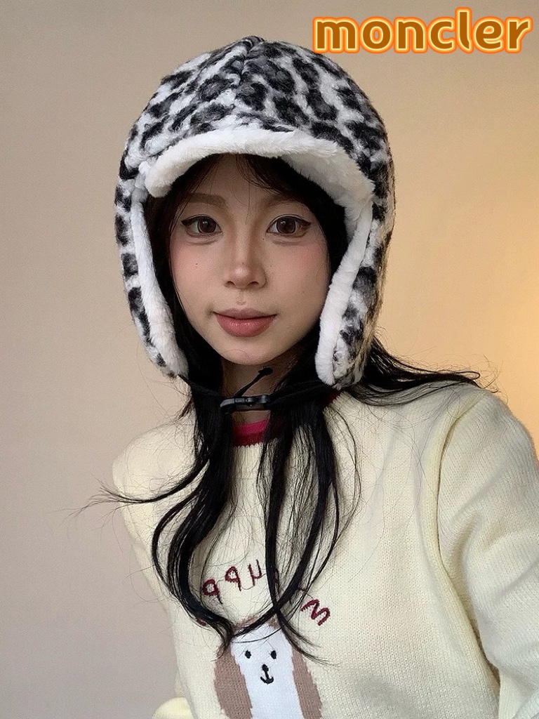  moncler冬季韩豹纹加绒加厚雷锋帽冬天户外保暖护耳帽男女抗寒休闲套头帽