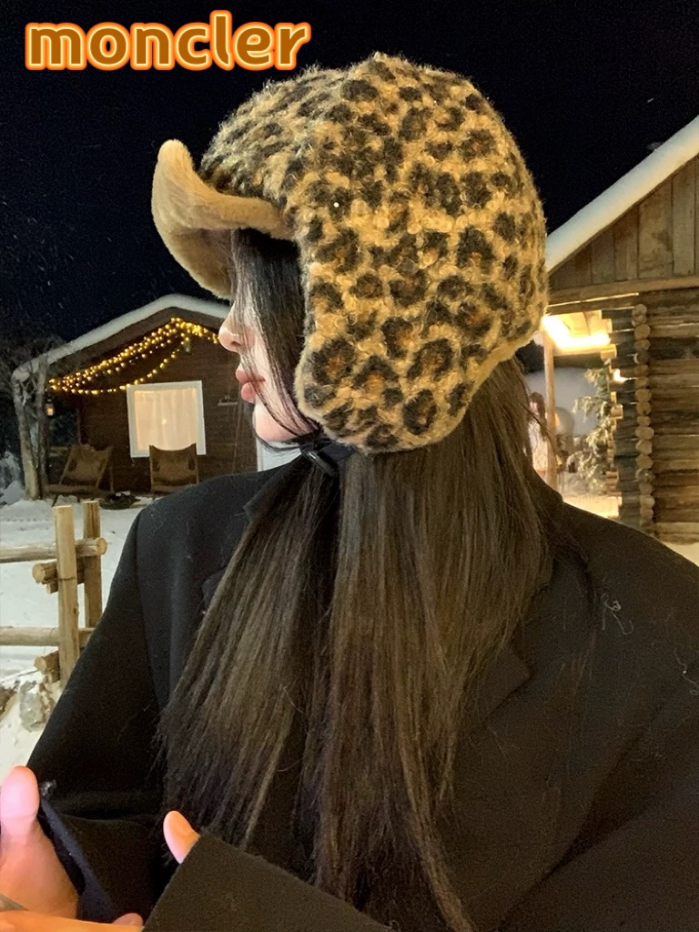  moncler冬季韩豹纹加绒加厚雷锋帽冬天户外保暖护耳帽男女抗寒休闲套头帽