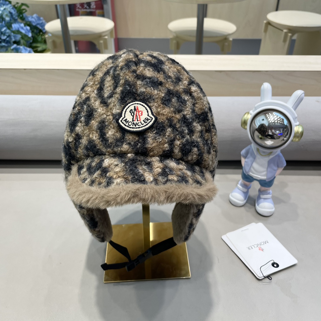  moncler冬季韩豹纹加绒加厚雷锋帽冬天户外保暖护耳帽男女抗寒休闲套头帽