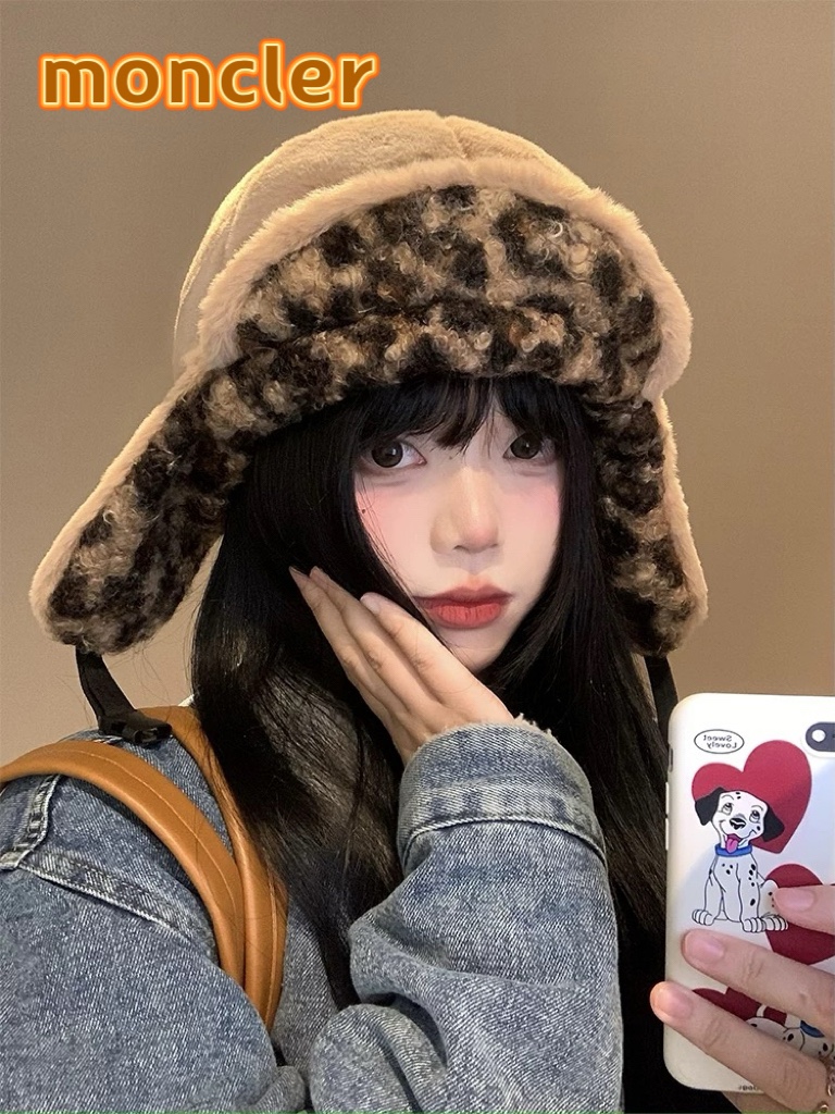  moncler冬季韩豹纹加绒加厚雷锋帽冬天户外保暖护耳帽男女抗寒休闲套头帽