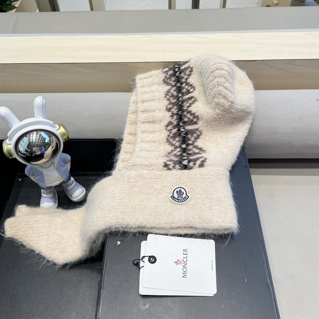 moncler可爱小熊帽子女秋冬护脖围巾一体针织帽户外保暖巴拉克法帽大头围