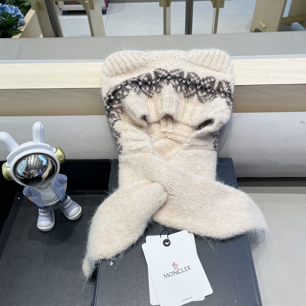  moncler可爱小熊帽子女秋冬护脖围巾一体针织帽户外保暖巴拉克法帽大头围