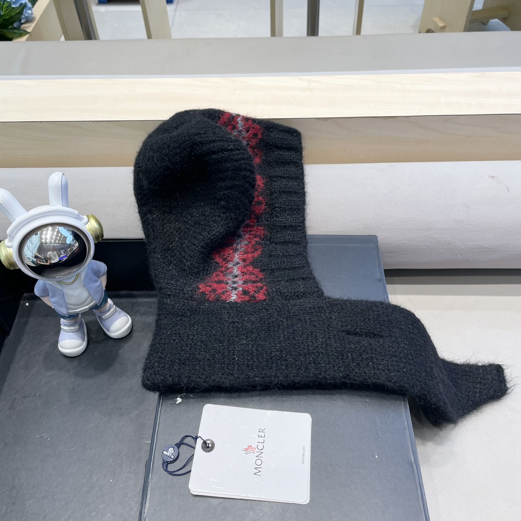  moncler可爱小熊帽子女秋冬护脖围巾一体针织帽户外保暖巴拉克法帽大头围
