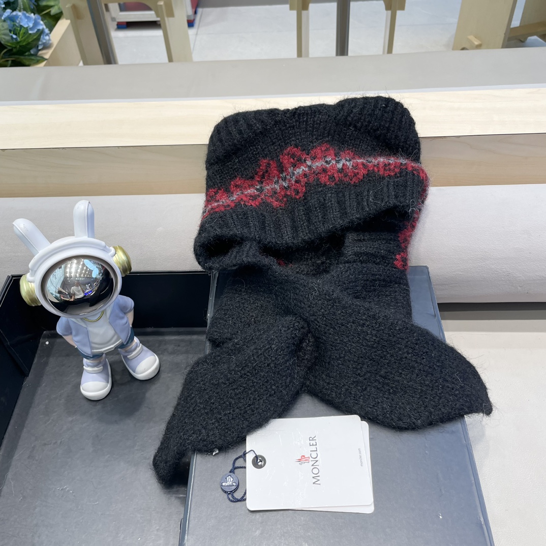  moncler可爱小熊帽子女秋冬护脖围巾一体针织帽户外保暖巴拉克法帽大头围
