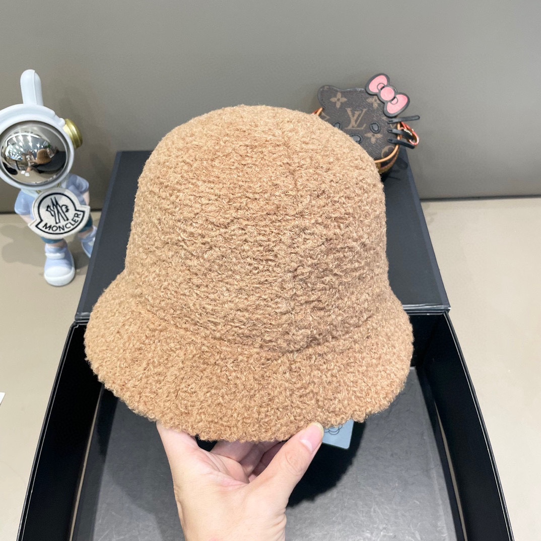 Chanel香奈儿羊羔绒帽子女冬款2024新款渔夫帽女士秋冬季毛绒百搭防寒保暖盆帽