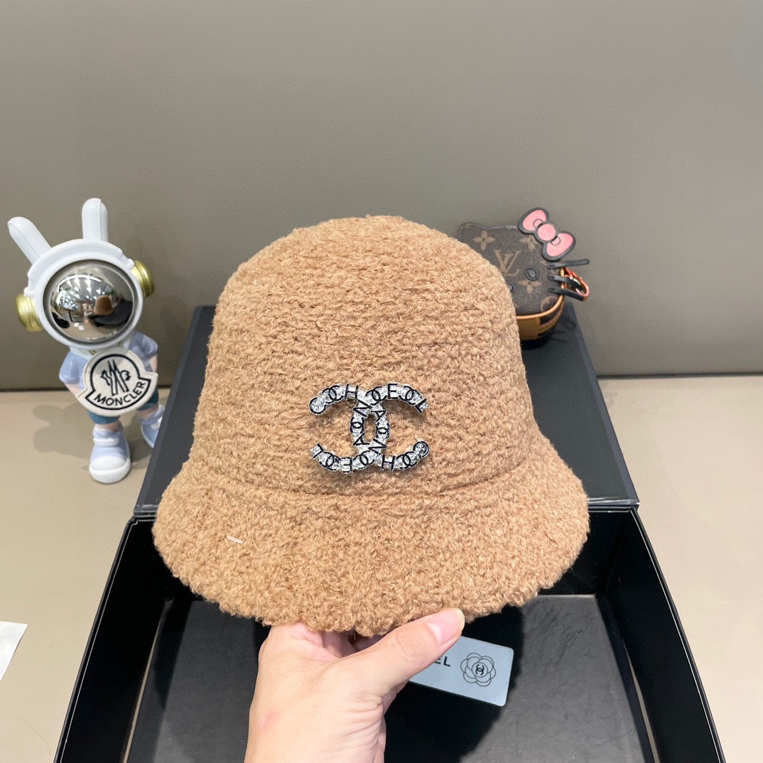  Chanel香奈儿羊羔绒帽子女冬款2024新款渔夫帽女士秋冬季毛绒百搭防寒保暖盆帽