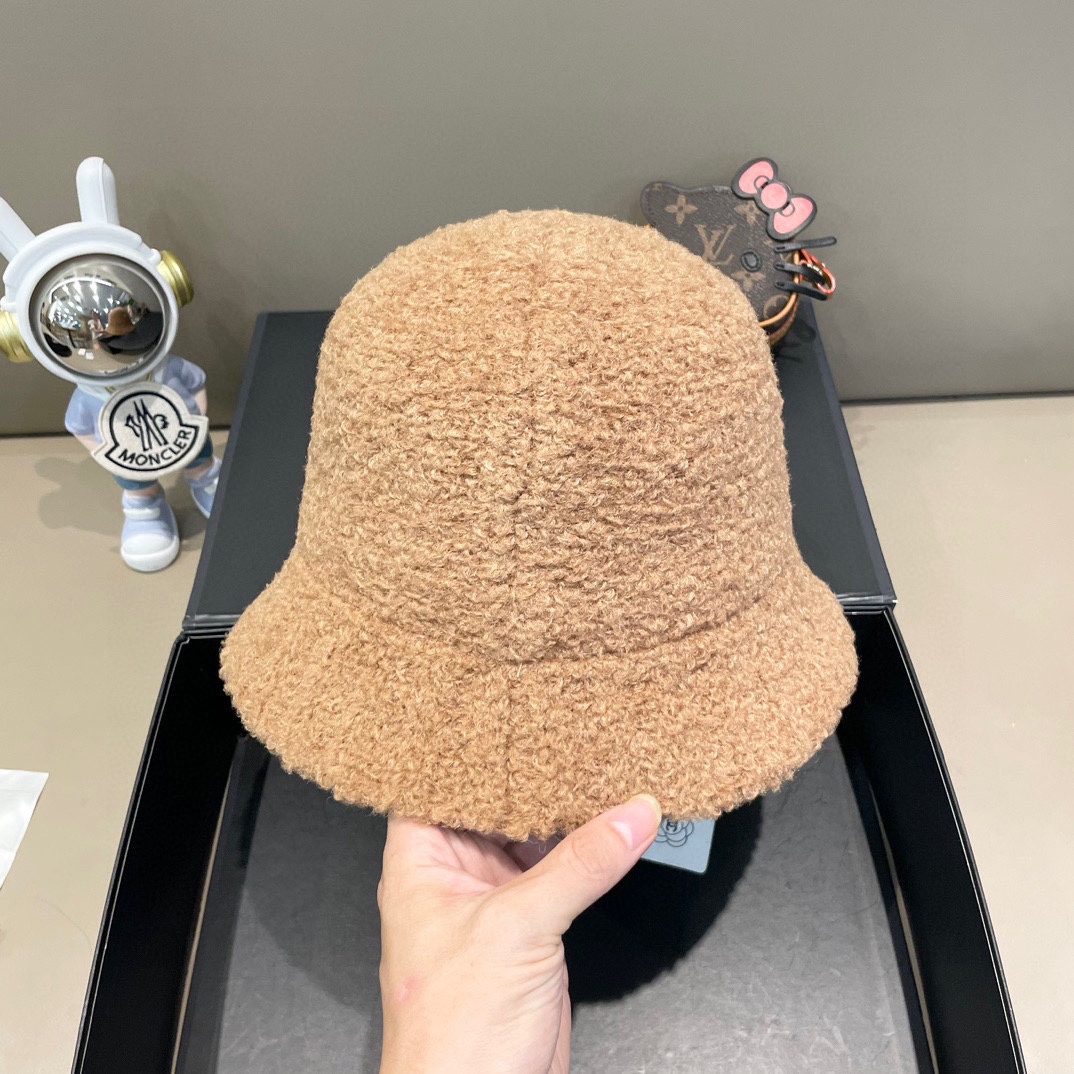  Chanel香奈儿羊羔绒帽子女冬款2024新款渔夫帽女士秋冬季毛绒百搭防寒保暖盆帽