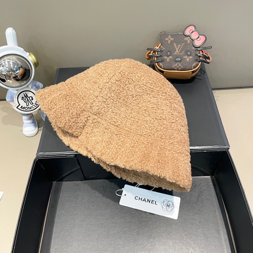  Chanel香奈儿羊羔绒帽子女冬款2024新款渔夫帽女士秋冬季毛绒百搭防寒保暖盆帽