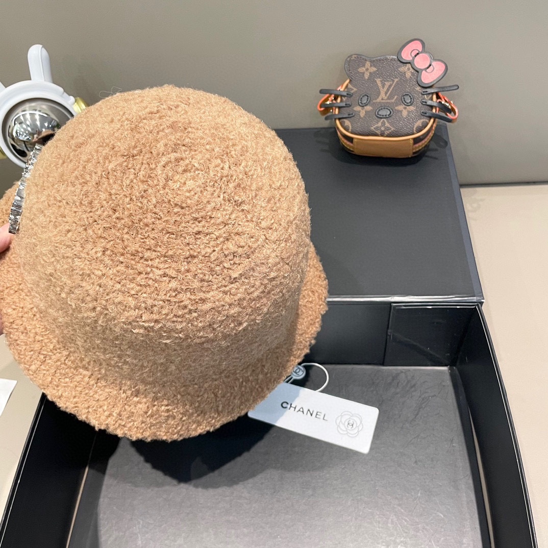  Chanel香奈儿羊羔绒帽子女冬款2024新款渔夫帽女士秋冬季毛绒百搭防寒保暖盆帽