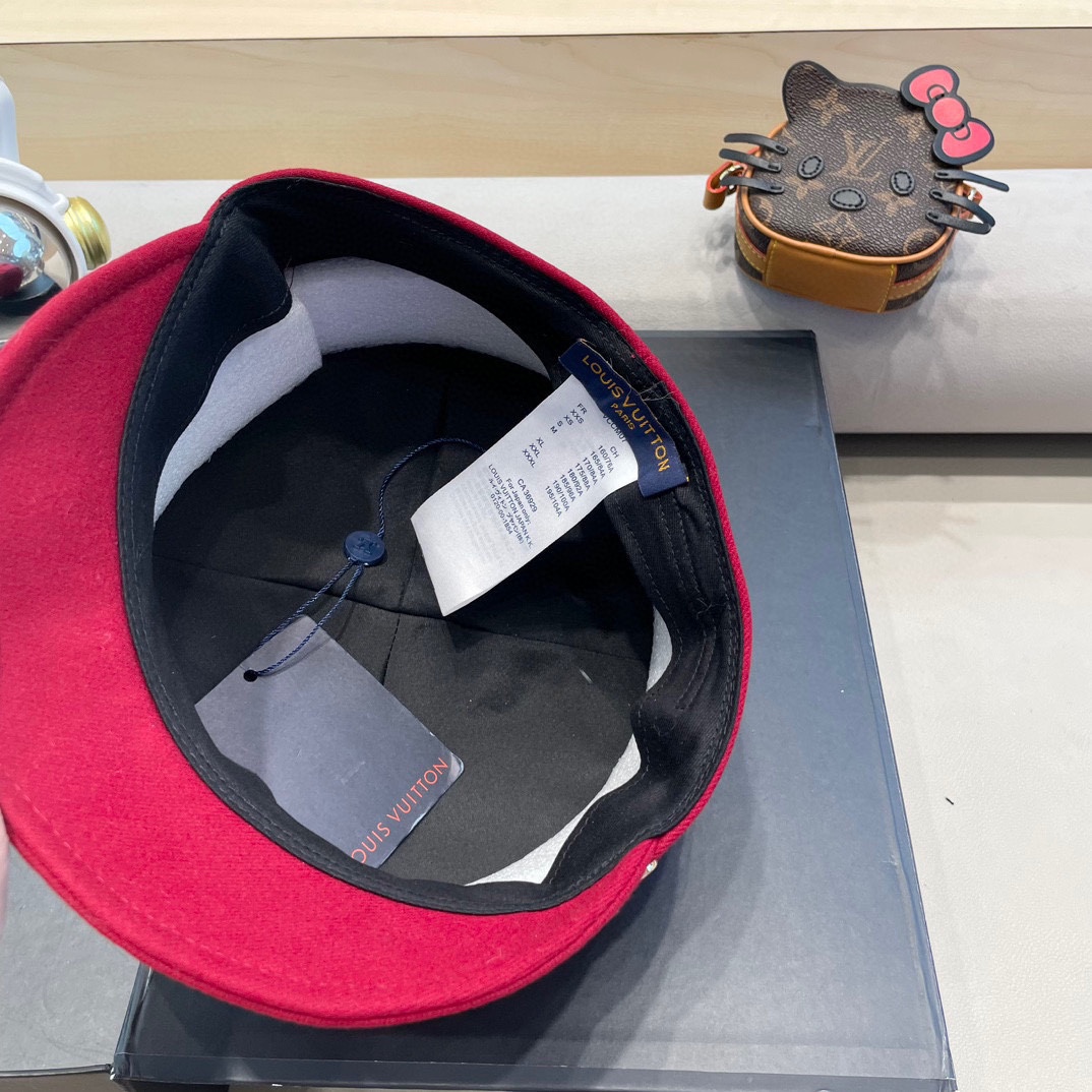  路易威登黑色贝雷帽女秋冬新款日系大头围蓓蕾帽显脸小八角画家帽子春