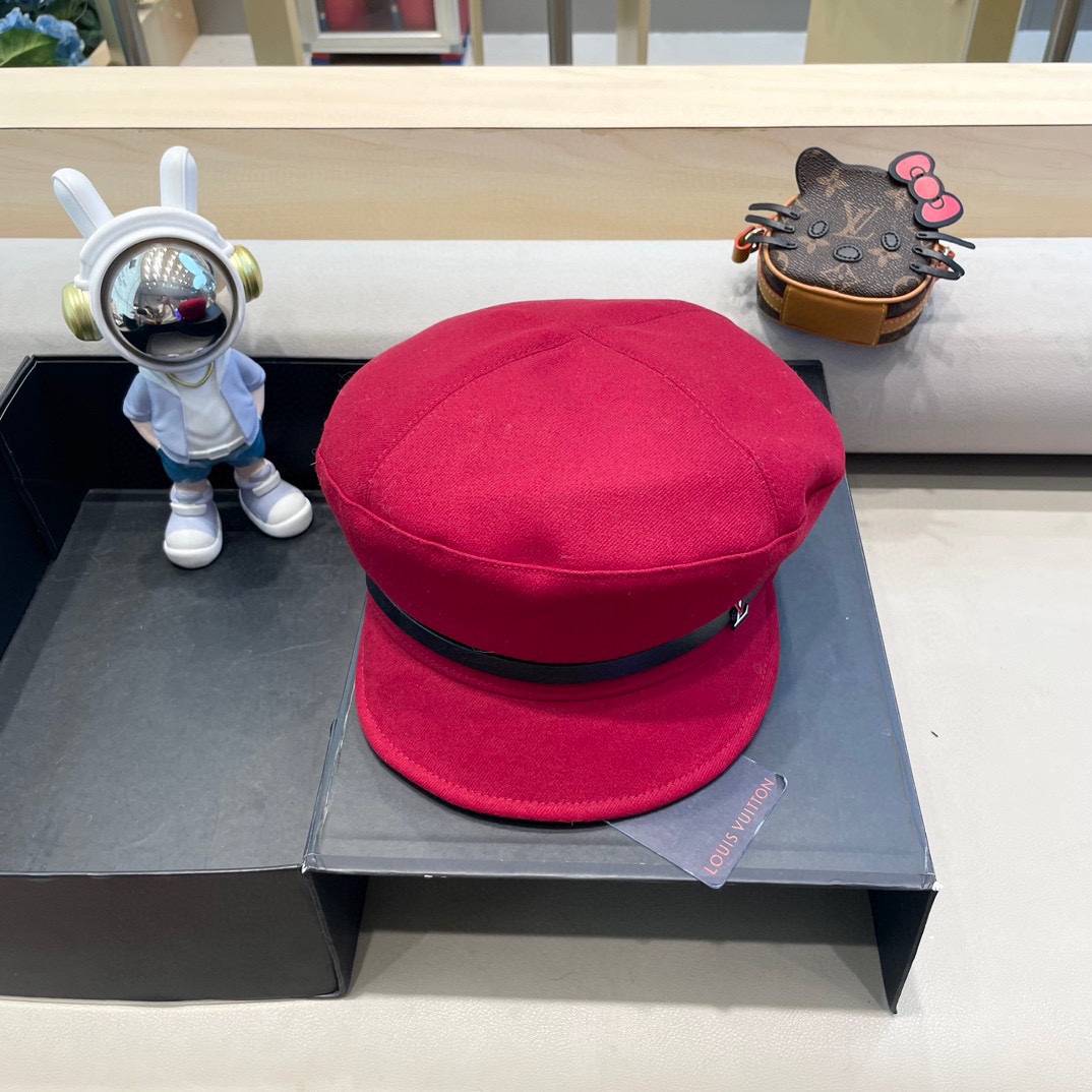  路易威登黑色贝雷帽女秋冬新款日系大头围蓓蕾帽显脸小八角画家帽子春