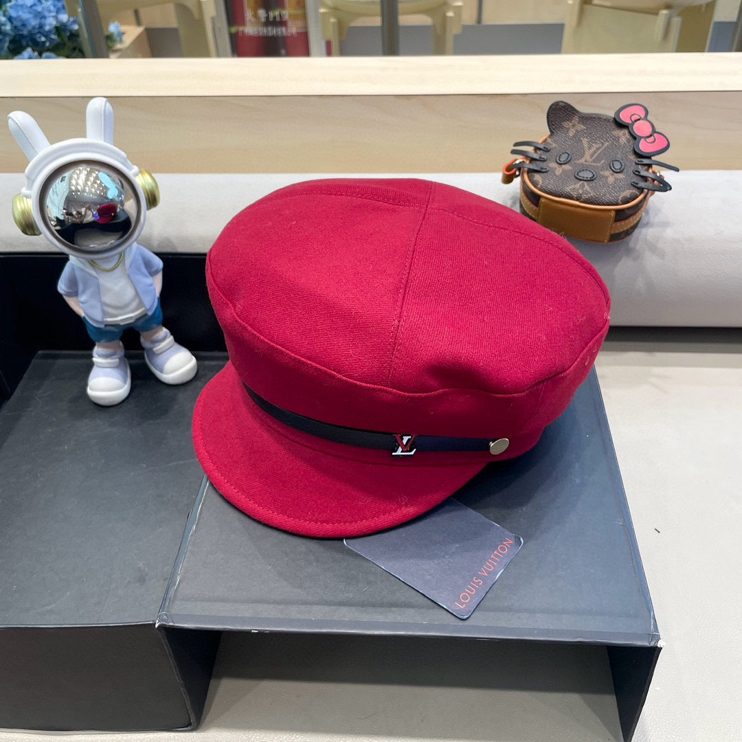  路易威登黑色贝雷帽女秋冬新款日系大头围蓓蕾帽显脸小八角画家帽子春