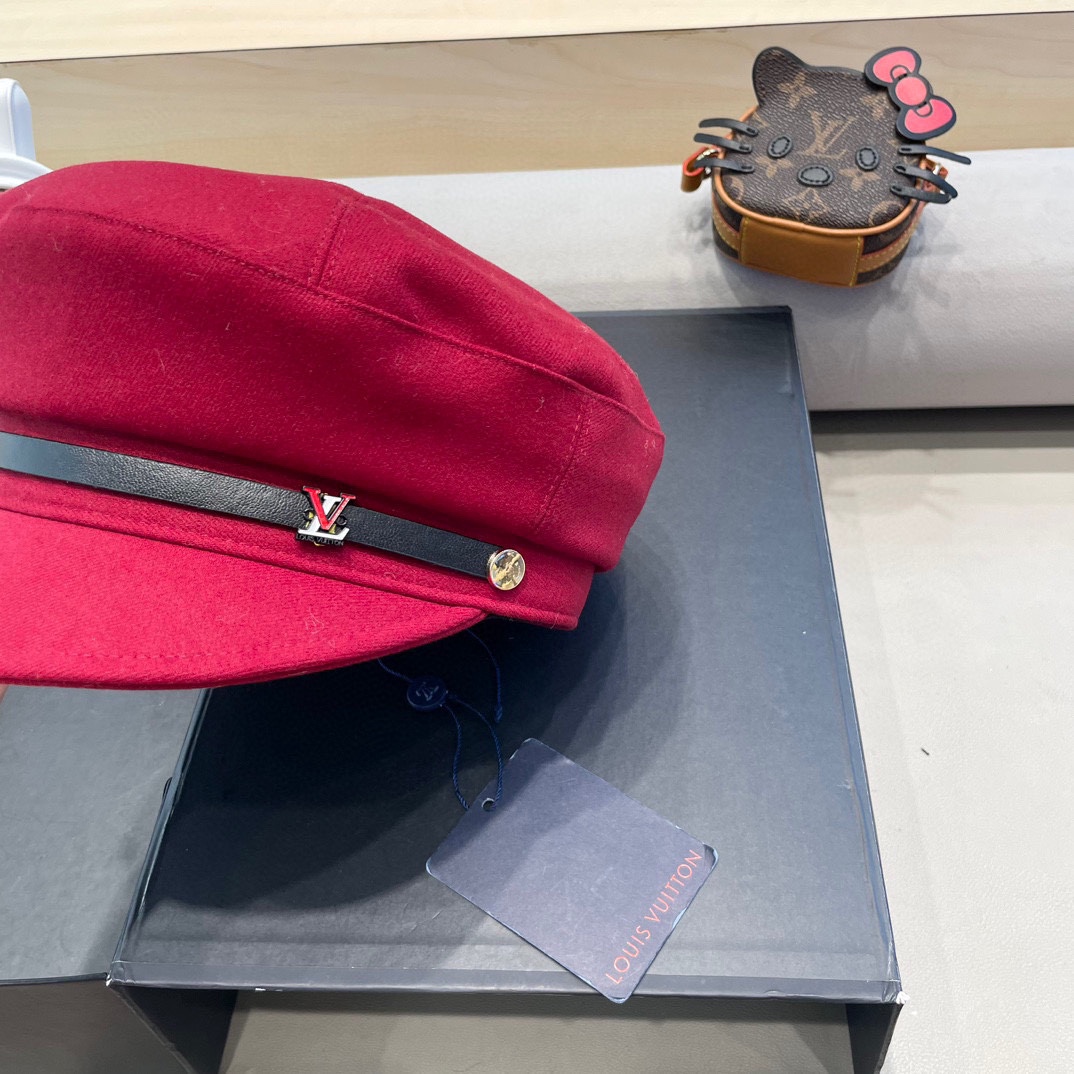  路易威登黑色贝雷帽女秋冬新款日系大头围蓓蕾帽显脸小八角画家帽子春