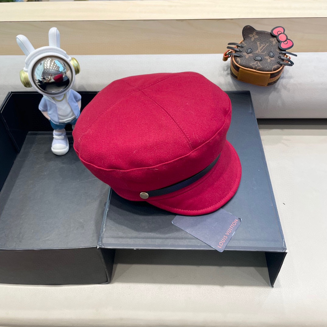  路易威登黑色贝雷帽女秋冬新款日系大头围蓓蕾帽显脸小八角画家帽子春