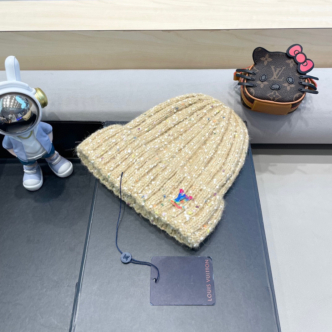  路易威登lv日系彩色毛线帽女秋冬2024新款保暖帽子百搭护耳保暖显脸小针织帽