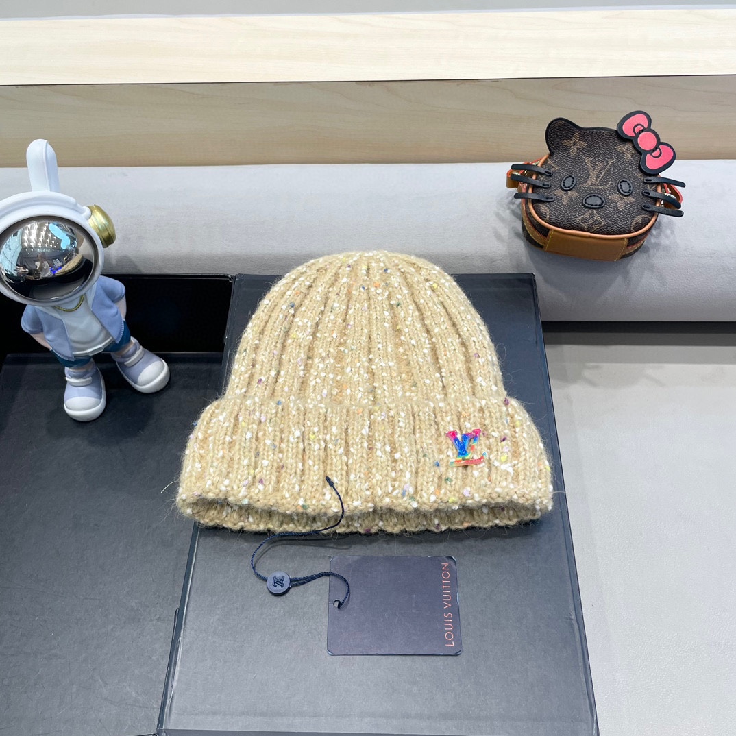  路易威登lv日系彩色毛线帽女秋冬2024新款保暖帽子百搭护耳保暖显脸小针织帽