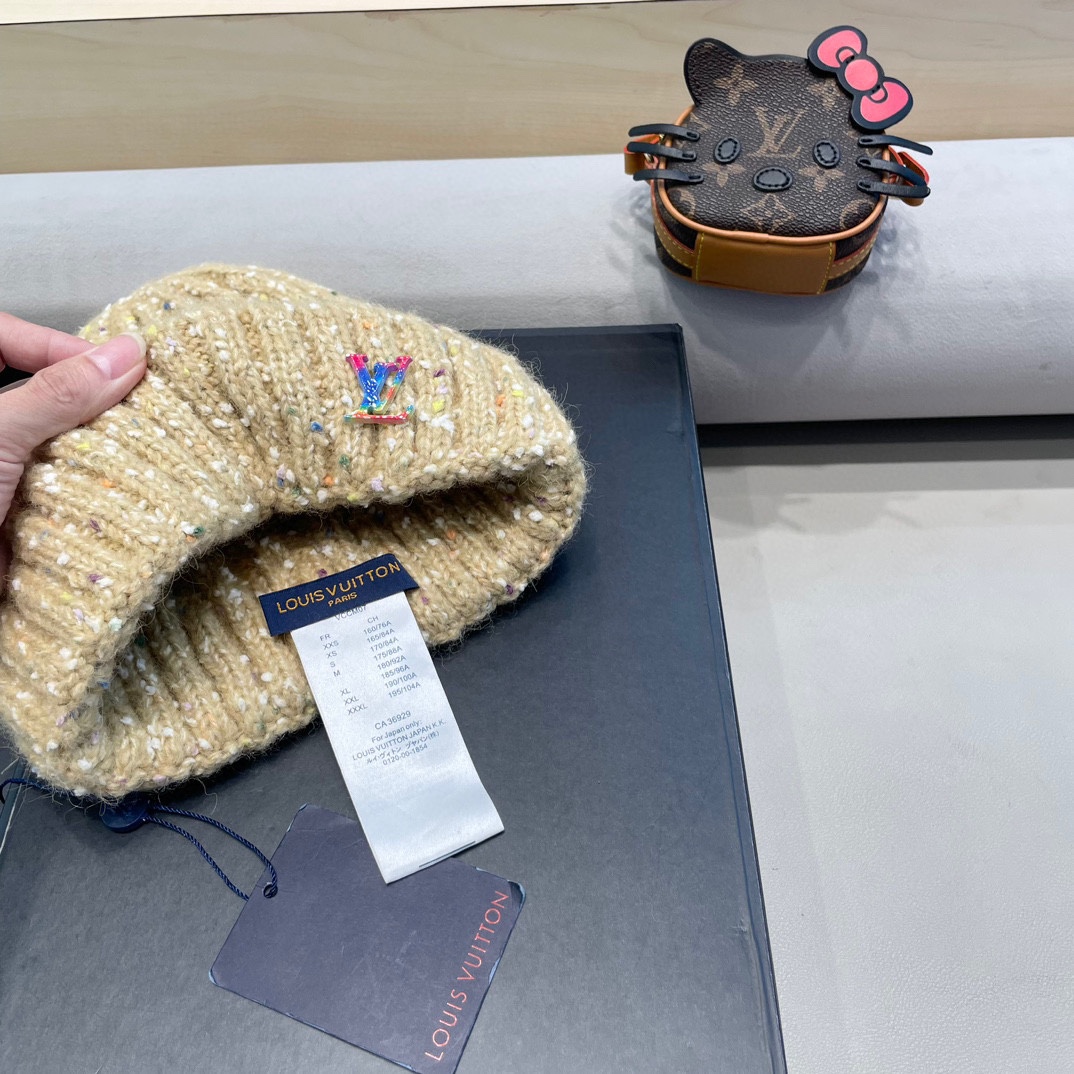  路易威登lv日系彩色毛线帽女秋冬2024新款保暖帽子百搭护耳保暖显脸小针织帽