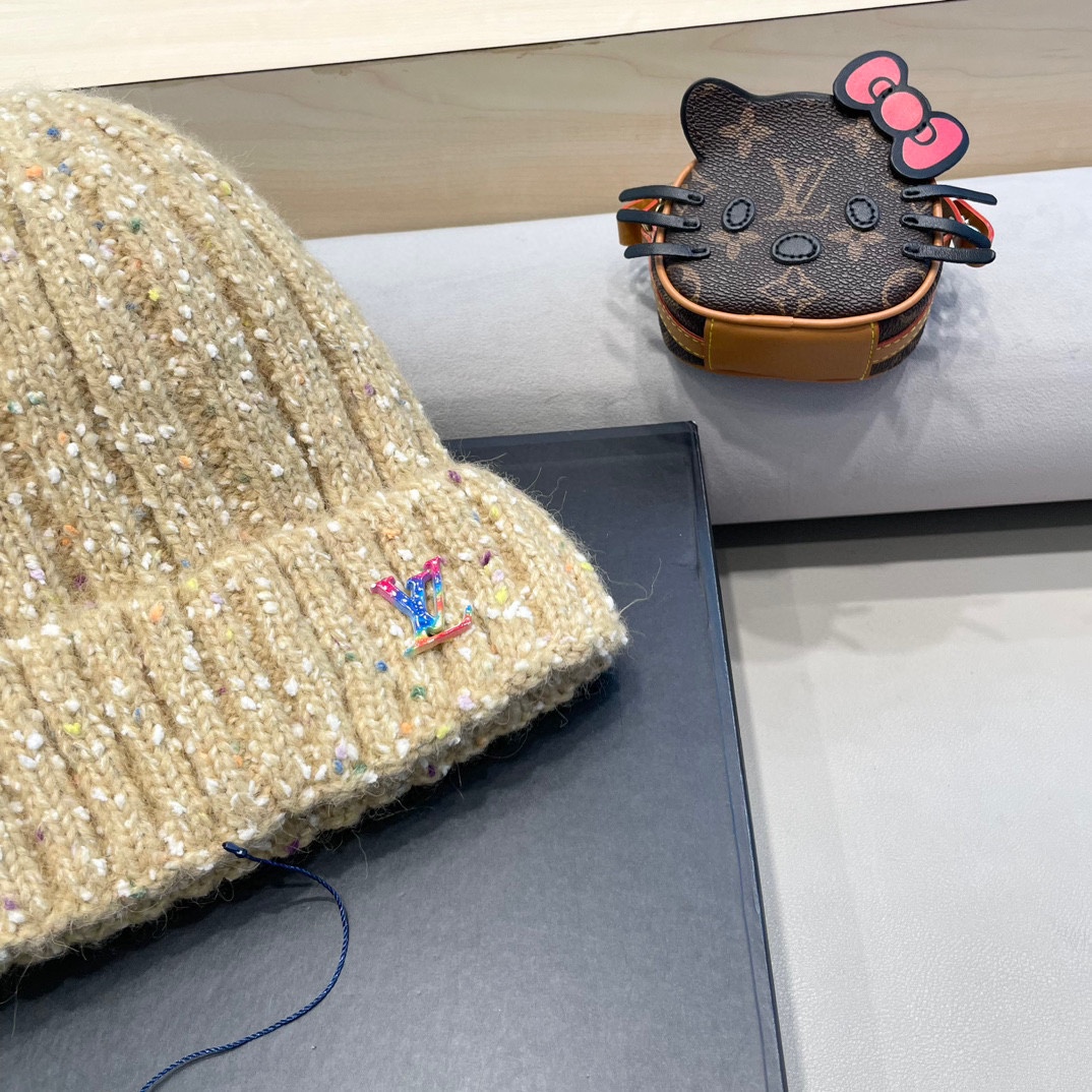  路易威登lv日系彩色毛线帽女秋冬2024新款保暖帽子百搭护耳保暖显脸小针织帽