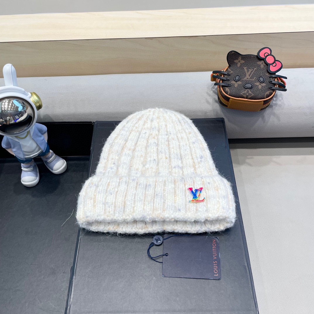  路易威登lv日系彩色毛线帽女秋冬2024新款保暖帽子百搭护耳保暖显脸小针织帽