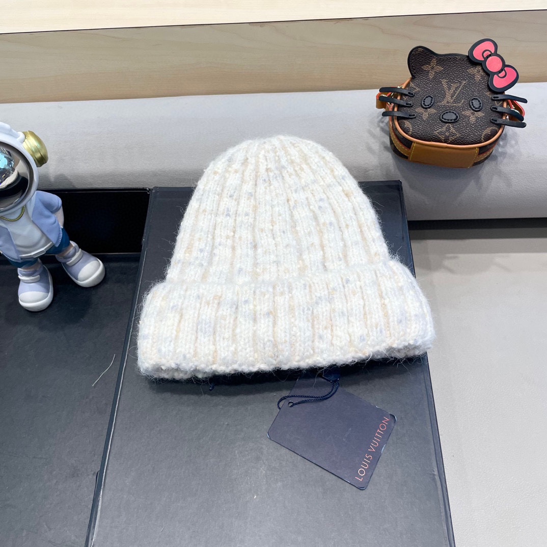  路易威登lv日系彩色毛线帽女秋冬2024新款保暖帽子百搭护耳保暖显脸小针织帽