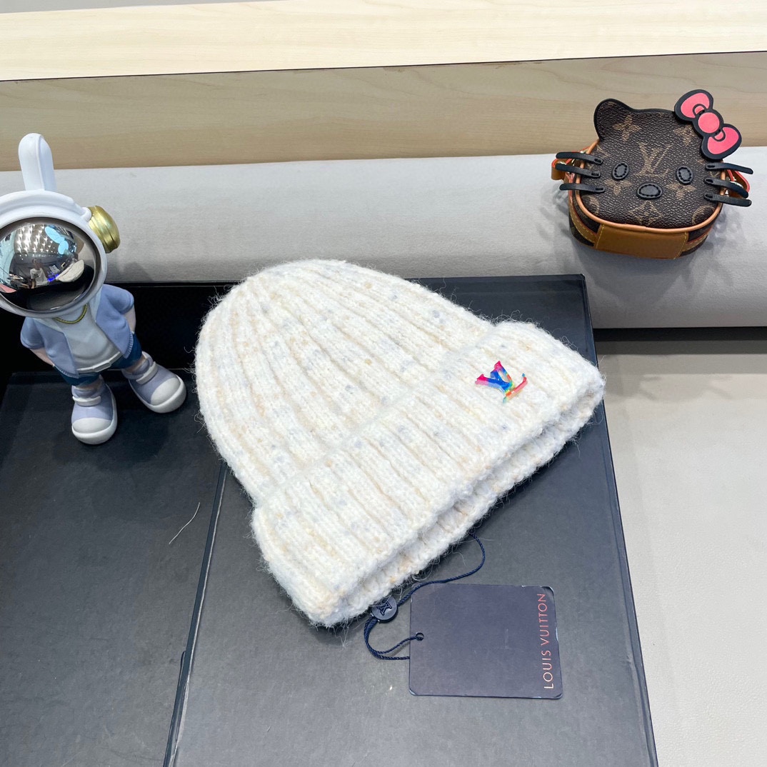  路易威登lv日系彩色毛线帽女秋冬2024新款保暖帽子百搭护耳保暖显脸小针织帽