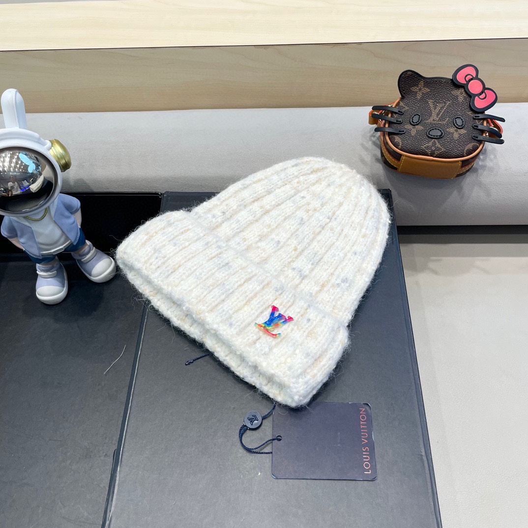  路易威登lv日系彩色毛线帽女秋冬2024新款保暖帽子百搭护耳保暖显脸小针织帽