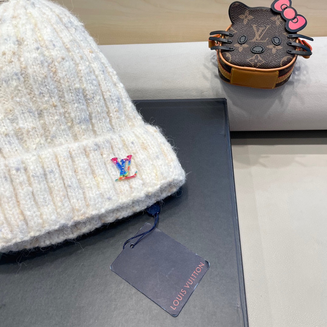  路易威登lv日系彩色毛线帽女秋冬2024新款保暖帽子百搭护耳保暖显脸小针织帽