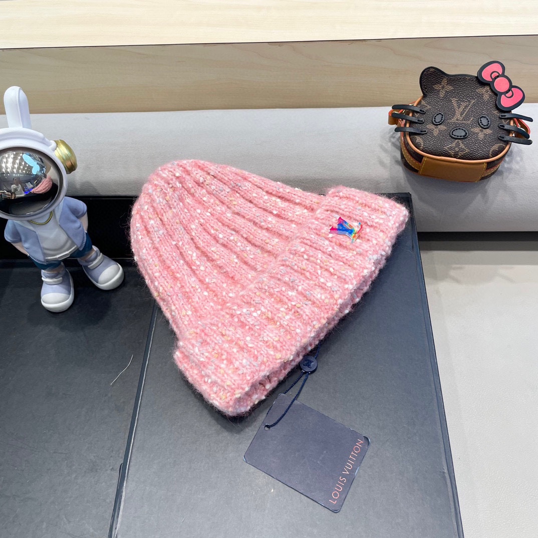  路易威登lv日系彩色毛线帽女秋冬2024新款保暖帽子百搭护耳保暖显脸小针织帽