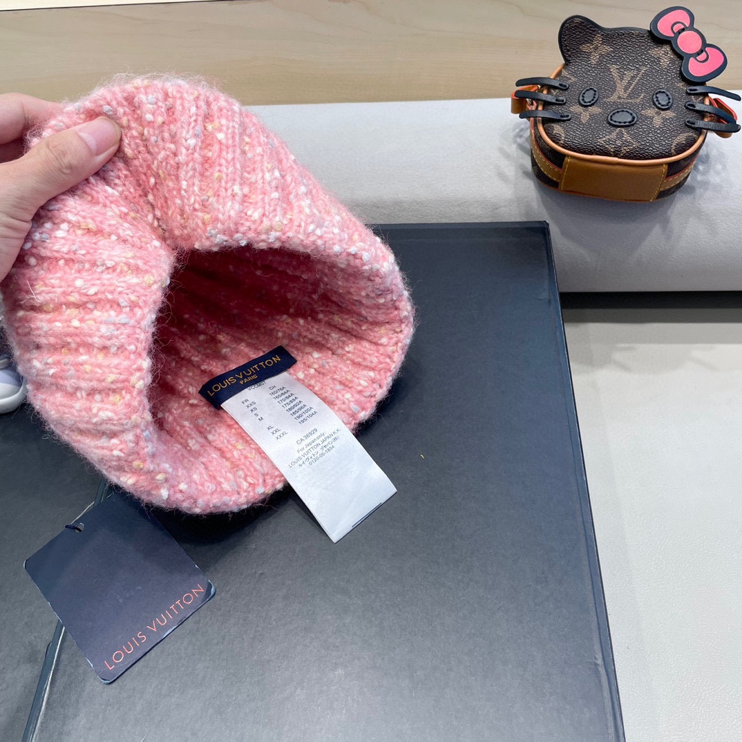  路易威登lv日系彩色毛线帽女秋冬2024新款保暖帽子百搭护耳保暖显脸小针织帽